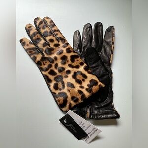 J Crew Calf Hair Leopard Print Leather Driving Gloves